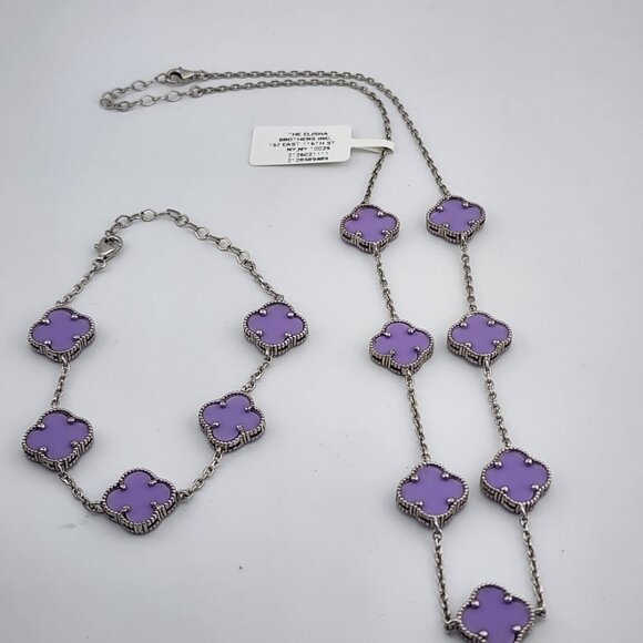 Brand New 925Sterling Silver Purple Clover 2pc Jewelry Set - Necklace & Bracelet - Picture 13 of 13